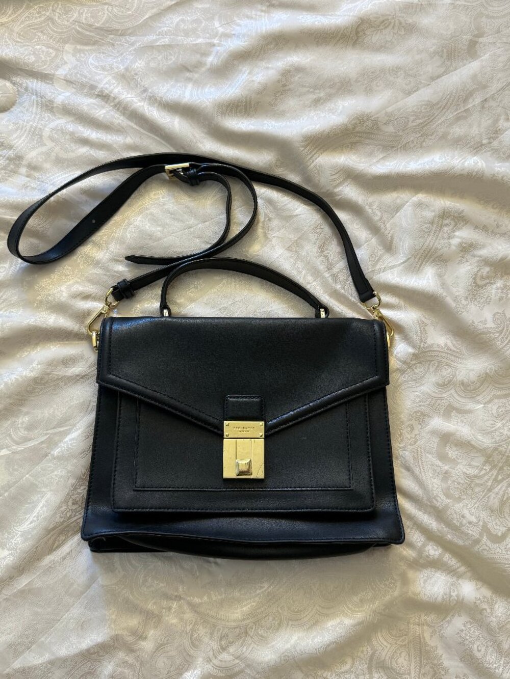 Ted Baker London Black Structured Flap Satchel – Top Handle + Crossbody